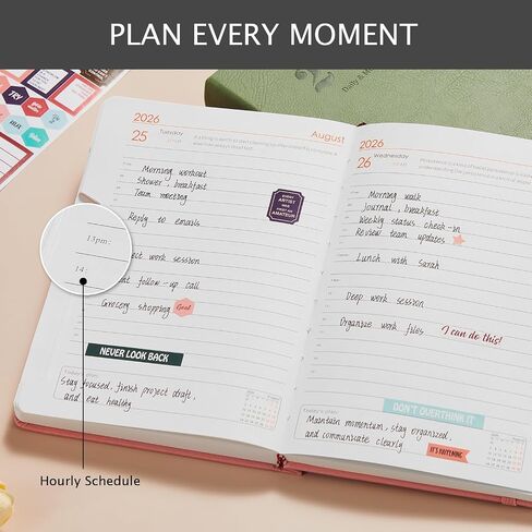 Daily Planner 2026, Planner Calendar Jan 2026 - Dec 2026 with Monthly Tabs, 5.7'' X 8.4'', 365 One Page Per Day Planner with Hourly Schedule, Leather Cover, Inner Pocket, Stickers, for Women/Men in Saudi Arabia