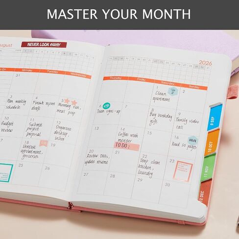 Daily Planner 2026, Planner Calendar Jan 2026 - Dec 2026 with Monthly Tabs, 5.7'' X 8.4'', 365 One Page Per Day Planner with Hourly Schedule, Leather Cover, Inner Pocket, Stickers, for Women/Men in Saudi Arabia