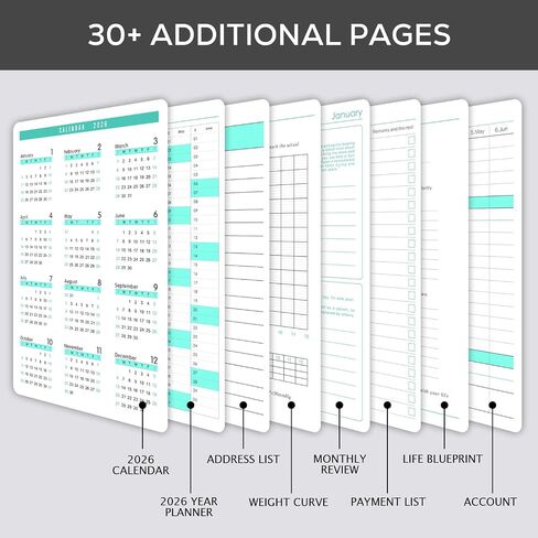Daily Planner 2026, Planner Calendar Jan 2026 - Dec 2026 with Monthly Tabs, 5.7'' X 8.4'', 365 One Page Per Day Planner with Hourly Schedule, Leather Cover, Inner Pocket, Stickers, for Women/Men in Saudi Arabia