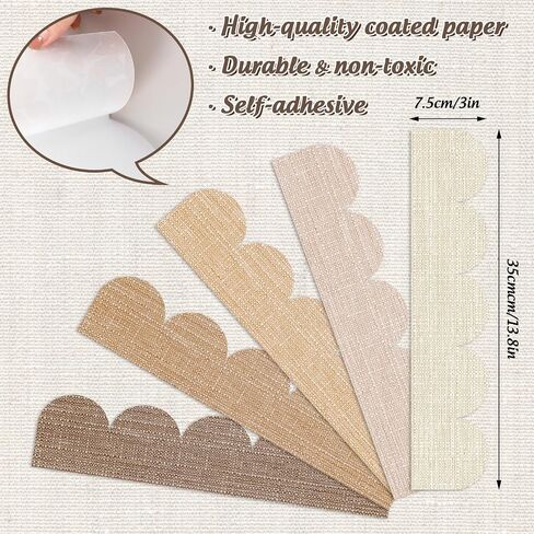 69Ft Fall Burlap Bulletin Board Border Milky White Brown Burlap Scalloped Self-Adhesive Trim Border Farmhouse Decoration for Thanksgiving Back to School Classroom Office Home Party Decoration in Saudi Arabia
