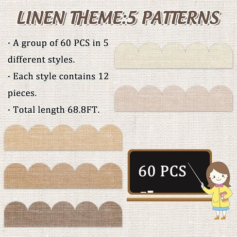 69Ft Fall Burlap Bulletin Board Border Milky White Brown Burlap Scalloped Self-Adhesive Trim Border Farmhouse Decoration for Thanksgiving Back to School Classroom Office Home Party Decoration in Saudi Arabia