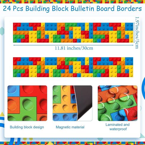 Capoda 24 Pcs Building Block Magnetic Bulletin Board Border 1.97 x 11.81 Inches Colorful Classroom Borders for Back to School Bulletin Board Chalkboard School Office Home Wall Decor (Irregular) in Saudi Arabia