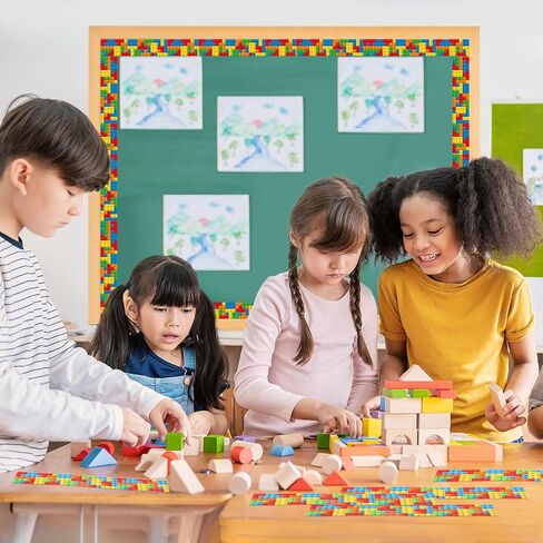 Capoda 24 Pcs Building Block Magnetic Bulletin Board Border 1.97 x 11.81 Inches Colorful Classroom Borders for Back to School Bulletin Board Chalkboard School Office Home Wall Decor (Irregular) in Saudi Arabia