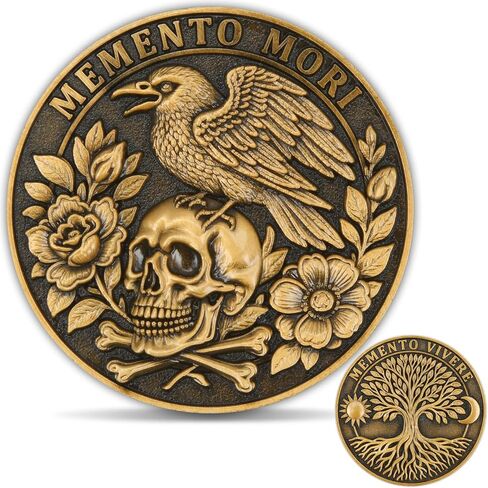 Memento Mori & Memento Vivere Challenge Coin - Tree of Life & Skull Coin مع تفاصيل المينا - 1.57 "سبيكة الزنك ، حالة عرض واقية (عملة واحدة ، نسخة ملونة) in Kuwait