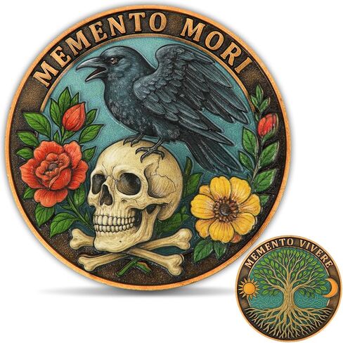 Memento Mori & Memento Vivere Challenge Coin - Tree of Life & Skull Coin مع تفاصيل المينا - 1.57 "سبيكة الزنك ، حالة عرض واقية (عملة واحدة ، نسخة ملونة) in Kuwait