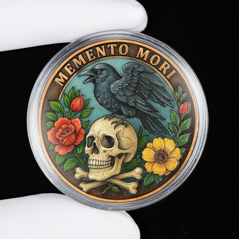 Memento Mori & Memento Vivere Challenge Coin - Tree of Life & Skull Coin مع تفاصيل المينا - 1.57 "سبيكة الزنك ، حالة عرض واقية (عملة واحدة ، نسخة ملونة) in Kuwait