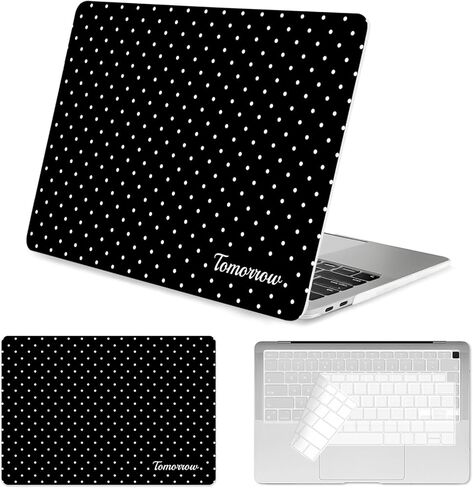 Seorsok Compatible with MacBook Air 13 Inch Case 2022 2021 2020-2018 Release A1932 A2179 M1 A2337 Touch ID,Premium Cream Textured Black Polka Dot Plastic Hard Shell Case with Keyboard Cover,White in Kuwait