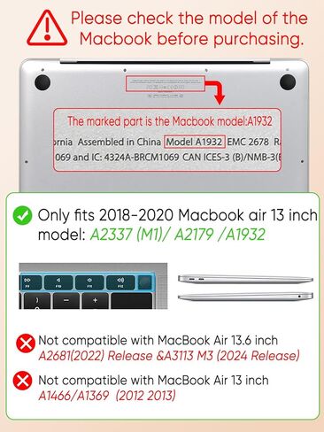 Seorsok Compatible with MacBook Air 13 Inch Case 2022 2021 2020-2018 Release A1932 A2179 M1 A2337 Touch ID,Premium Cream Textured Black Polka Dot Plastic Hard Shell Case with Keyboard Cover,White in Kuwait