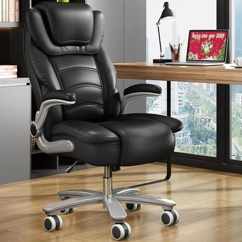 Executive Office Chair, Big and Tall Office Chairs for Heavy People 400lbs Wide Seat, High Back Leather Office Chair Lumbar Support with Adjustable Armrest, Office Desk Chair, Brown in Saudi Arabia
