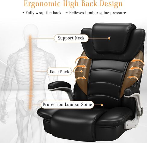 Executive Office Chair, Big and Tall Office Chairs for Heavy People 400lbs Wide Seat, High Back Leather Office Chair Lumbar Support with Adjustable Armrest, Office Desk Chair, Brown in Saudi Arabia