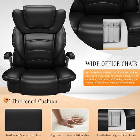 Executive Office Chair, Big and Tall Office Chairs for Heavy People 400lbs Wide Seat, High Back Leather Office Chair Lumbar Support with Adjustable Armrest, Office Desk Chair, Brown in Saudi Arabia