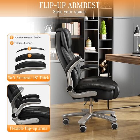 Executive Office Chair, Big and Tall Office Chairs for Heavy People 400lbs Wide Seat, High Back Leather Office Chair Lumbar Support with Adjustable Armrest, Office Desk Chair, Brown in Saudi Arabia