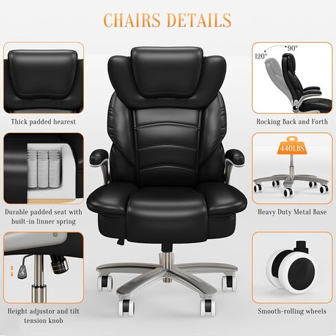 Executive Office Chair, Big and Tall Office Chairs for Heavy People 400lbs Wide Seat, High Back Leather Office Chair Lumbar Support with Adjustable Armrest, Office Desk Chair, Brown in Saudi Arabia