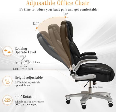 Executive Office Chair, Big and Tall Office Chairs for Heavy People 400lbs Wide Seat, High Back Leather Office Chair Lumbar Support with Adjustable Armrest, Office Desk Chair, Brown in Saudi Arabia