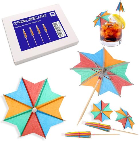 BLUE TOP Cocktail Umbrella Parasol Picks 4 Inch Pack 50pcs,Drink Umbrella Toothpicks for Drink&Food, Decorative toothpicks for Children's Day Party,Hotel, Restaurant,Tiki Bar,Hawaiian Party,Labor Day in Kuwait