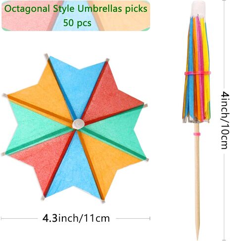 BLUE TOP Cocktail Umbrella Parasol Picks 4 Inch Pack 50pcs,Drink Umbrella Toothpicks for Drink&Food, Decorative toothpicks for Children's Day Party,Hotel, Restaurant,Tiki Bar,Hawaiian Party,Labor Day in Kuwait