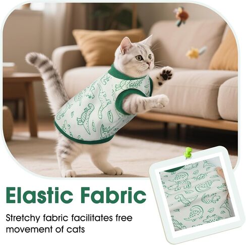 DENTRUN Sleeveless Cat Vest with Dinosaur Print, Breathable Ultra-Soft Dralon Fleece Cat Sweater, All-Season Pet Costume Apparel for Cats, Kitten Clothing for Indoor/Outdoor, Green, S in Kuwait