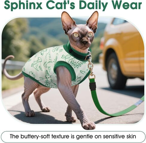 DENTRUN Sleeveless Cat Vest with Dinosaur Print, Breathable Ultra-Soft Dralon Fleece Cat Sweater, All-Season Pet Costume Apparel for Cats, Kitten Clothing for Indoor/Outdoor, Green, S in Kuwait