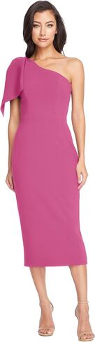 Dress the Population Women's Tiffany Asymmetrical Bow Neckline Bodycon MIDI Dress, Rouge, Large in Saudi Arabia