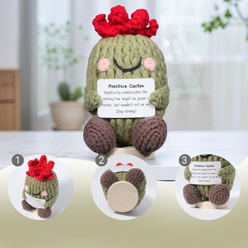CROLHL Positive Crochet Cactus，Handmade Knitted Doll for Emotional Support,Friend Gifts with Encouraging Card, Cute Desk Room Decor for Women, Men, Kids,Teacher and Colleagues in Saudi Arabia