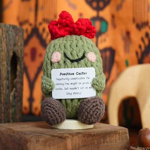 CROLHL Positive Crochet Cactus，Handmade Knitted Doll for Emotional Support,Friend Gifts with Encouraging Card, Cute Desk Room Decor for Women, Men, Kids,Teacher and Colleagues in Saudi Arabia