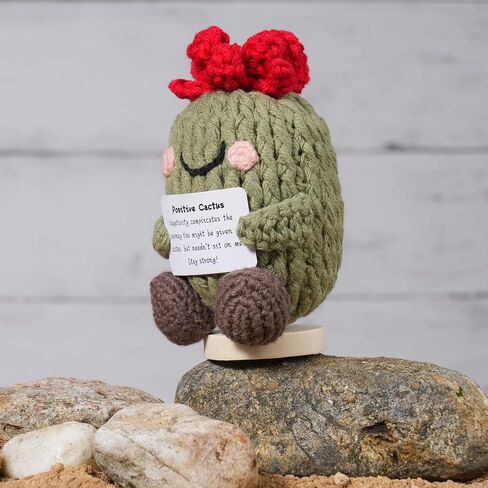 CROLHL Positive Crochet Cactus，Handmade Knitted Doll for Emotional Support,Friend Gifts with Encouraging Card, Cute Desk Room Decor for Women, Men, Kids,Teacher and Colleagues in Saudi Arabia