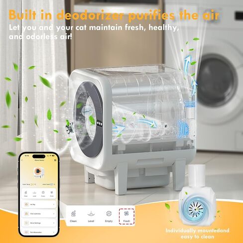 Self Cleaning Litter Box,Large Capacity Automatic Cat Litter Box Self Cleaning for Multiple Cats,with Odor Eliminator,Smart App Control,Safety Protection,for Large Cat,2 Roll of Garbage Bags,Silver in Saudi Arabia