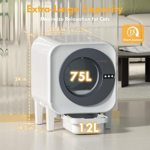 Self Cleaning Litter Box,Large Capacity Automatic Cat Litter Box Self Cleaning for Multiple Cats,with Odor Eliminator,Smart App Control,Safety Protection,for Large Cat,2 Roll of Garbage Bags,Silver in Saudi Arabia