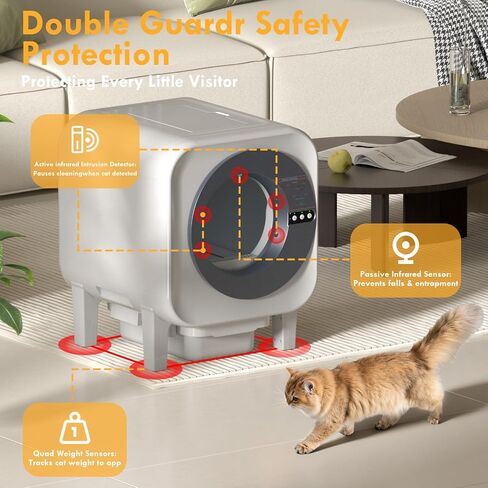 Self Cleaning Litter Box,Large Capacity Automatic Cat Litter Box Self Cleaning for Multiple Cats,with Odor Eliminator,Smart App Control,Safety Protection,for Large Cat,2 Roll of Garbage Bags,Silver in Saudi Arabia
