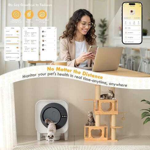 Self Cleaning Litter Box,Large Capacity Automatic Cat Litter Box Self Cleaning for Multiple Cats,with Odor Eliminator,Smart App Control,Safety Protection,for Large Cat,2 Roll of Garbage Bags,Silver in Saudi Arabia