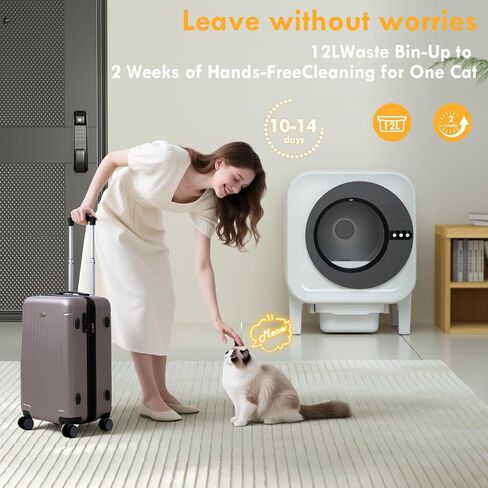 Self Cleaning Litter Box,Large Capacity Automatic Cat Litter Box Self Cleaning for Multiple Cats,with Odor Eliminator,Smart App Control,Safety Protection,for Large Cat,2 Roll of Garbage Bags,Silver in Saudi Arabia