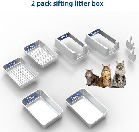 2Pack صندوق القمامة الفولاذ المقاوم للصدأ للاصطدام لكرات الصنوبر ، مربع فضلات القطط المعدنية المغلقة مع غطاء ، جوانب عالية ، تسرب مضاد للوراين in Kuwait