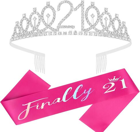 Finally 21 '21st Birthday' Rhinestone Tiara & Sash Set - Silver Party Supplies in Saudi Arabia