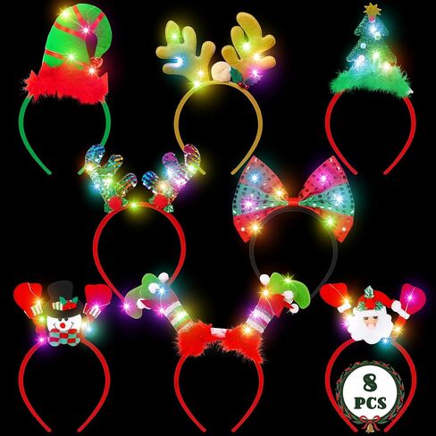 Lighting Up Christmas Headbands, Reindeer Antler Santa Hat Bow Hair Hoop for Xmas Party Favors Decorations in Kuwait