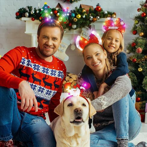Lighting Up Christmas Headbands, Reindeer Antler Santa Hat Bow Hair Hoop for Xmas Party Favors Decorations in Kuwait