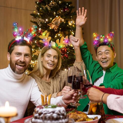 Lighting Up Christmas Headbands, Reindeer Antler Santa Hat Bow Hair Hoop for Xmas Party Favors Decorations in Kuwait