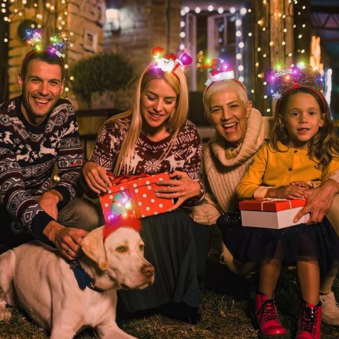 Lighting Up Christmas Headbands, Reindeer Antler Santa Hat Bow Hair Hoop for Xmas Party Favors Decorations in Kuwait