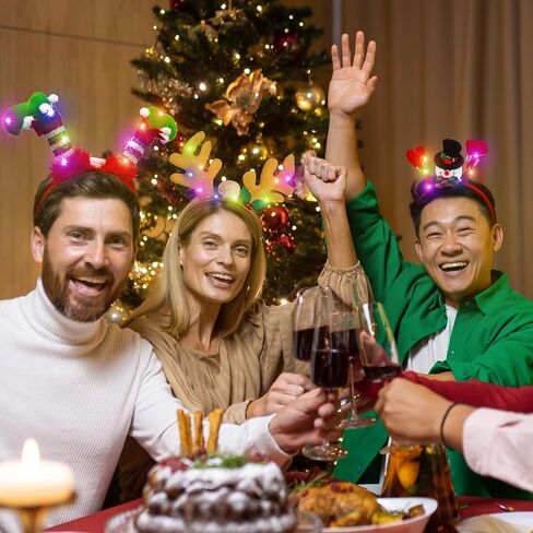 Lighting Up Christmas Headbands, Reindeer Antler Santa Hat Bow Hair Hoop for Xmas Party Favors Decorations in Kuwait