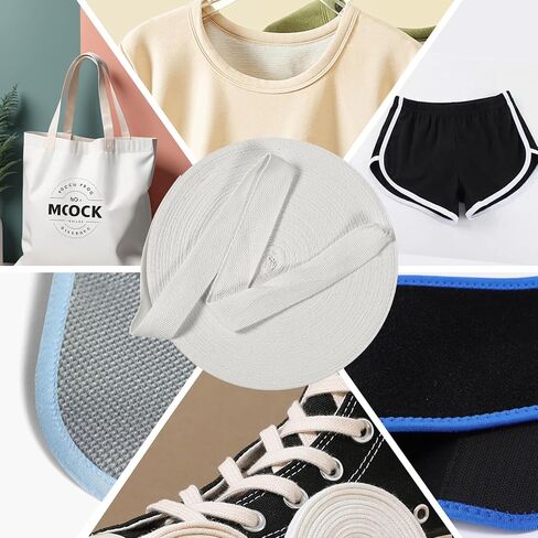 شريط الشريط Twill Twill Cotton 1/2 بوصة شريط عريض متعرجة حزام حزام أشرطة ربط لفة للخياطة و DIY الحرف ، طبيعية (أبيض ، 10 ياردات) in Kuwait