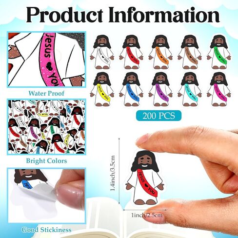 Bememo 200 Pcs Jesus Stickers Little Jesus Original Design Christian Religious Stickers for Sunday School, Church, Vacation Bible School, Bible Classes (Love You, White) in Saudi Arabia