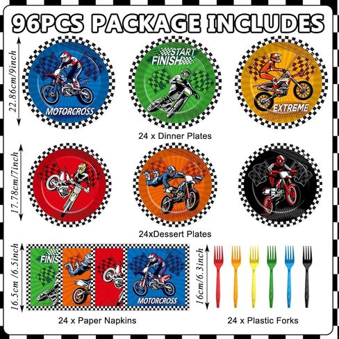 96pcs ديكورات دراجة دراجة ترابية موتوكروس لوحات حلوى عيد ميلاد موتوكرس أدوات المائدة الدراجة النارية موضوع الأطباق لوحات الورق مناديل للسباق أدوات مائدة مدين للأولاد لوازم استحمام الطفل in Saudi Arabia