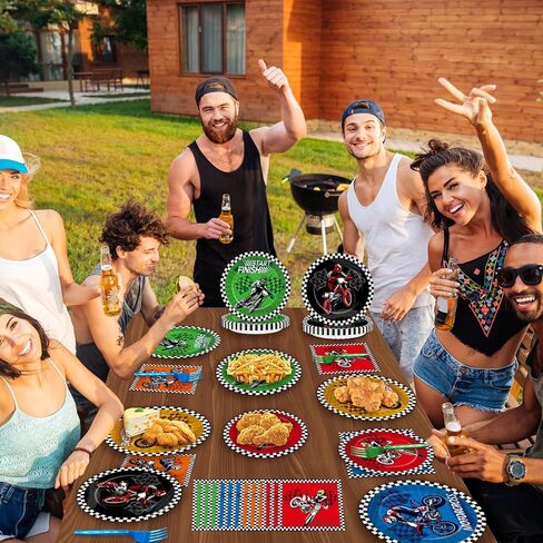 96pcs ديكورات دراجة دراجة ترابية موتوكروس لوحات حلوى عيد ميلاد موتوكرس أدوات المائدة الدراجة النارية موضوع الأطباق لوحات الورق مناديل للسباق أدوات مائدة مدين للأولاد لوازم استحمام الطفل in Saudi Arabia