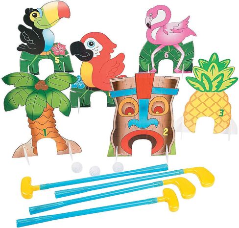 Fun Express Luau Tropical Themed Put Put Miniature Golf Game (Includes 4 Clubs, 4 Balls and 6 Hole Markers) Party Games for Kids in Saudi Arabia