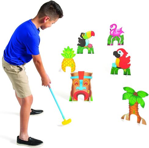 Fun Express Luau Tropical Themed Put Put Miniature Golf Game (Includes 4 Clubs, 4 Balls and 6 Hole Markers) Party Games for Kids in Saudi Arabia