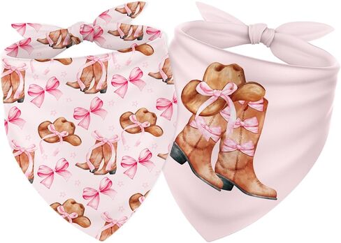 2pcs Western Cowgirl Dog Bandana Pink Bow Cowboy Boots Triangle Pet Dickfable Pet Neckerchief for Medium Exger Dog Cat Assumeors in Kuwait