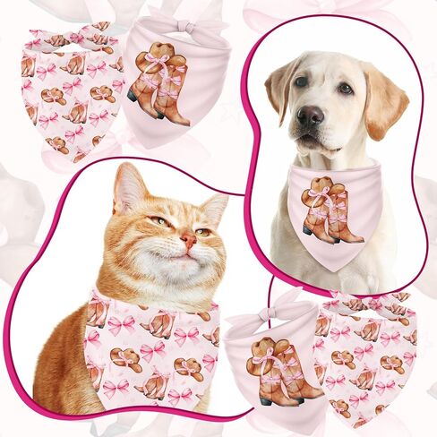 2pcs Western Cowgirl Dog Bandana Pink Bow Cowboy Boots Triangle Pet Dickfable Pet Neckerchief for Medium Exger Dog Cat Assumeors in Kuwait