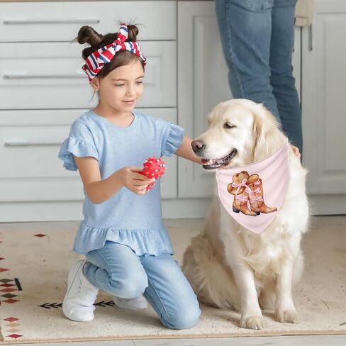 2pcs Western Cowgirl Dog Bandana Pink Bow Cowboy Boots Triangle Pet Dickfable Pet Neckerchief for Medium Exger Dog Cat Assumeors in Kuwait
