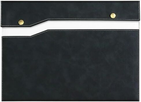 PU Leather A4 File Filed Folder Document Case الأنيق المجلد مع إغلاق SNAP لاستلام العقد (1 ، Black & Blue) in Kuwait