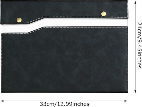 PU Leather A4 File Filed Folder Document Case الأنيق المجلد مع إغلاق SNAP لاستلام العقد (1 ، Black & Blue) in Kuwait