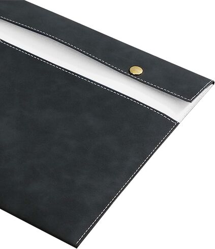 PU Leather A4 File Filed Folder Document Case الأنيق المجلد مع إغلاق SNAP لاستلام العقد (1 ، Black & Blue) in Kuwait